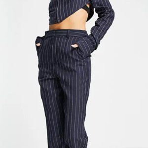 ASOS Pinstripe High waisted loose fit pants | Dark Navy | Size 2 XS